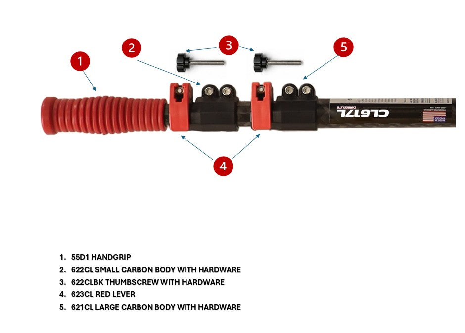 CarbonLite 3-Piece 17' Pool Pole with Lever Lock - 100% Carbon Fiber Tube!