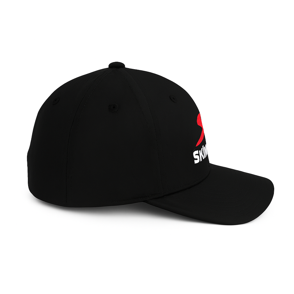 SKIMLITE - Flexfit 6277 Black Fitted Cap with Embroidered Logo - S/M