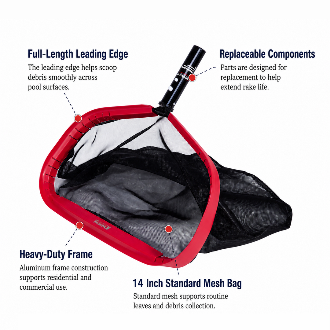 Spartan 17.5" Heavy Duty Pool Leaf Rake With 14" Standard Mesh Bag