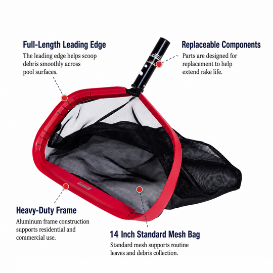 Spartan 17.5" Heavy Duty Pool Leaf Rake With 14" Standard Mesh Bag