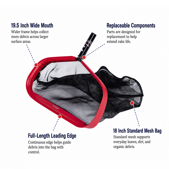 Spartan 19.5" Wide Mouth Pool Leaf Rake With 18" Standard Mesh Bag