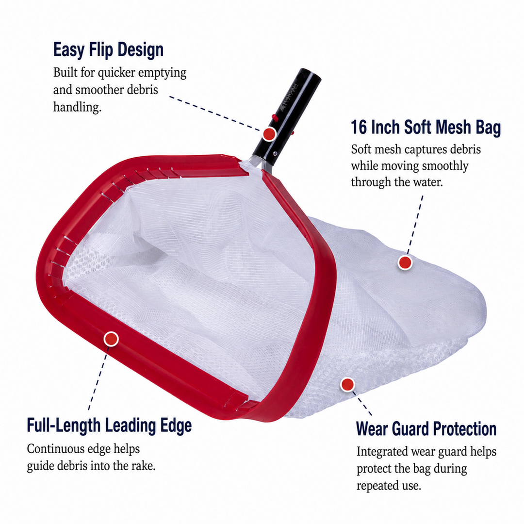 Spartan 17.5" Easy Flip Pool Leaf Rake With 16" Standard Soft Mesh Bag