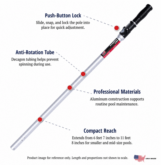 SnapPro Lite 12' Telescoping Pool Pole with Button Lock - Push, Snap, Lock!